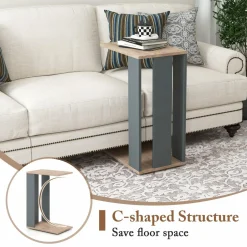 Tangkula Rolling C-shaped Sofa Side Table, Mobile Couch Table with Bottom Shelf & Removable 4 Universal Wheels
