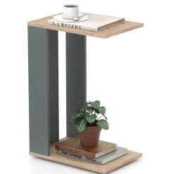 Tangkula Rolling C-shaped Sofa Side Table, Mobile Couch Table with Bottom Shelf & Removable 4 Universal Wheels