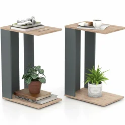 Tangkula Rolling C-shaped Sofa Side Table, Mobile Couch Table with Bottom Shelf & Removable 4 Universal Wheels