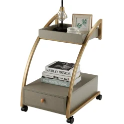 Tangkula Rolling End Table, 2-Tier Side Table w/Tray Top, Pull-Out Drawer & Lockable Casters