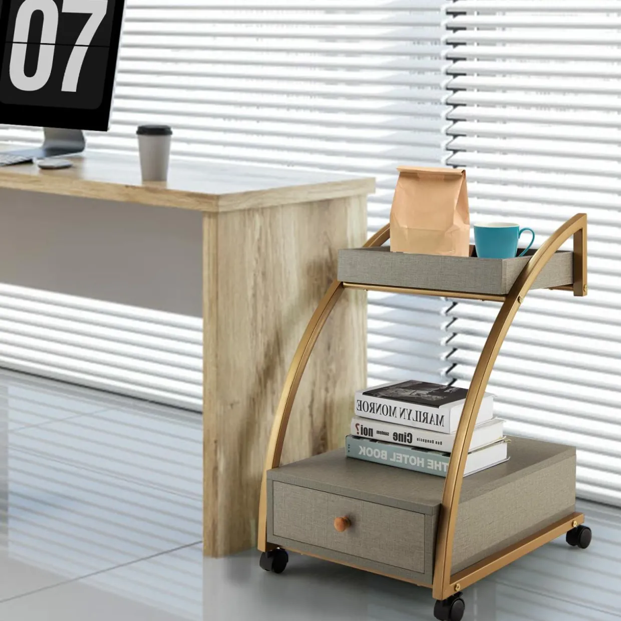 Tangkula Rolling End Table, 2-Tier Side Table w/Tray Top, Pull-Out Drawer & Lockable Casters