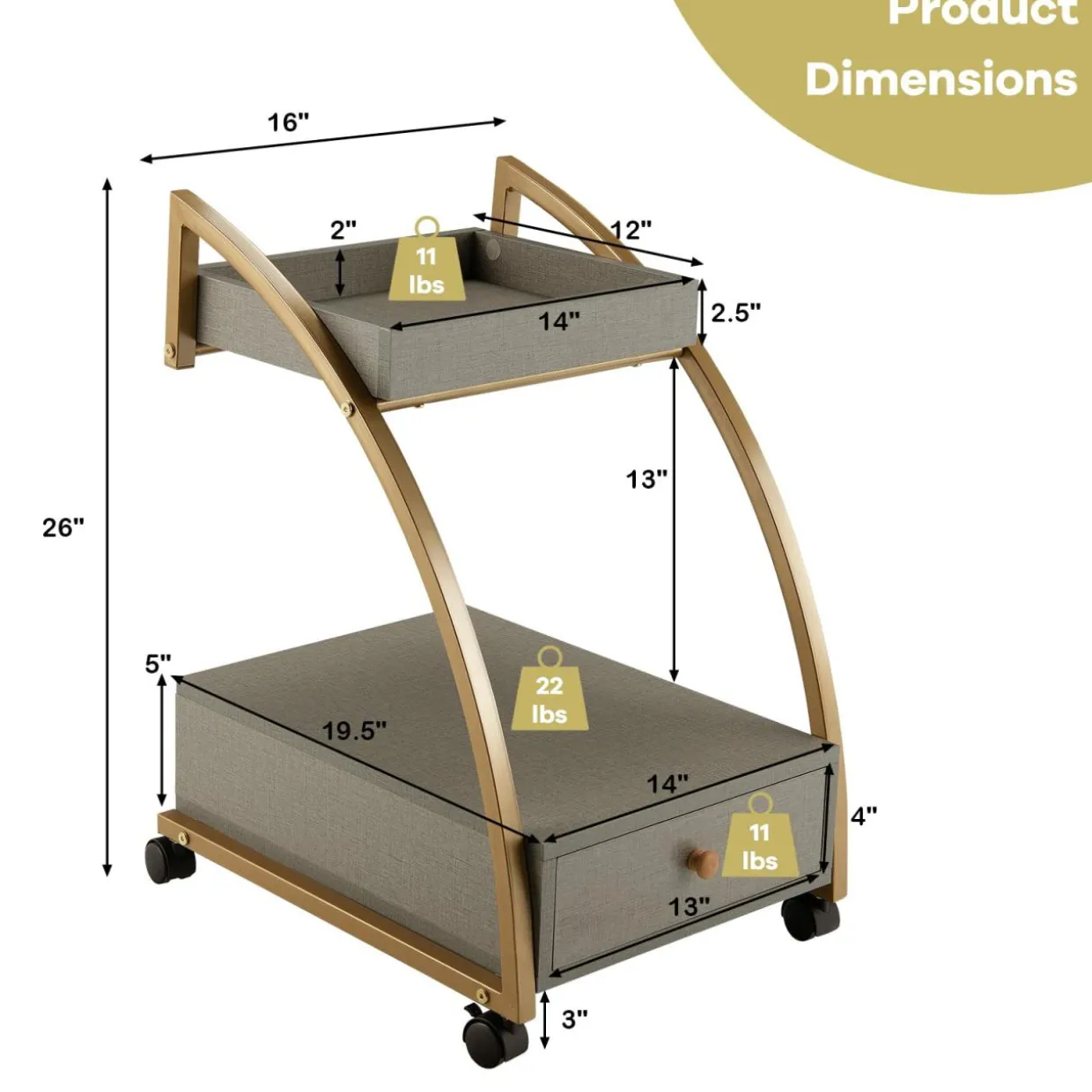 Tangkula Rolling End Table, 2-Tier Side Table w/Tray Top, Pull-Out Drawer & Lockable Casters