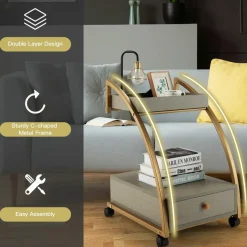 Tangkula Rolling End Table, 2-Tier Side Table w/Tray Top, Pull-Out Drawer & Lockable Casters