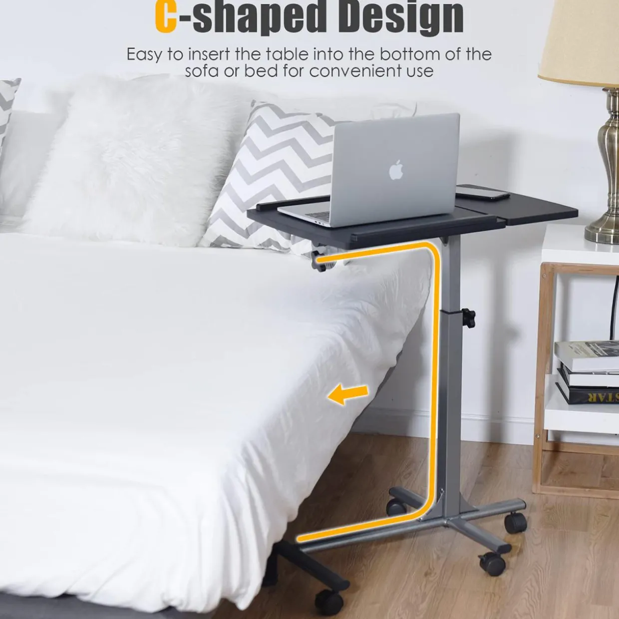 Tangkula Rolling Laptop Desk, Mobile Laptop Stand with Tilting Tabletop