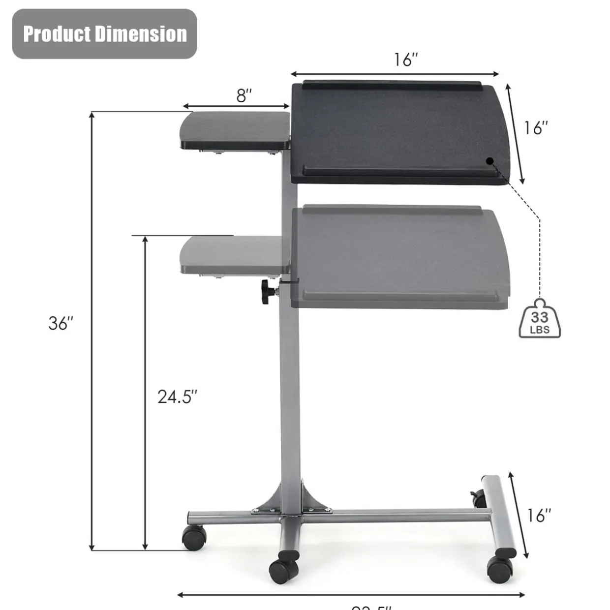 Tangkula Rolling Laptop Desk, Mobile Laptop Stand with Tilting Tabletop