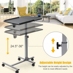 Tangkula Rolling Laptop Desk, Mobile Laptop Stand with Tilting Tabletop