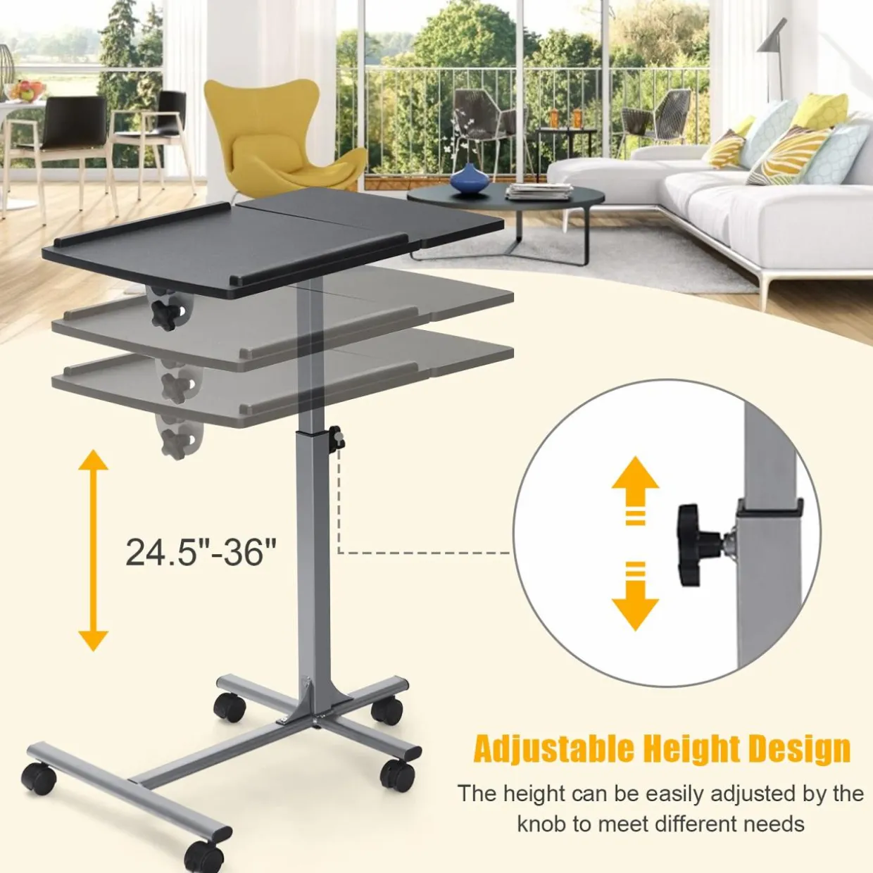 Tangkula Rolling Laptop Desk, Mobile Laptop Stand with Tilting Tabletop
