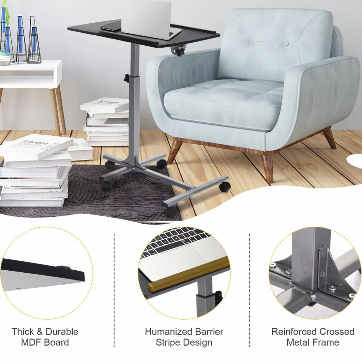 Tangkula Rolling Laptop Desk, Mobile Laptop Stand with Tilting Tabletop