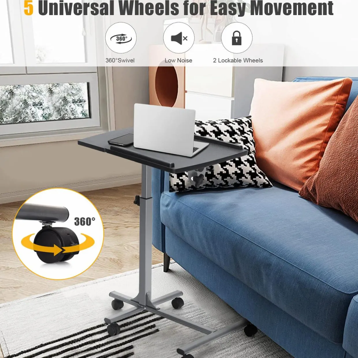 Tangkula Rolling Laptop Desk, Mobile Laptop Stand with Tilting Tabletop