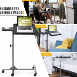 Tangkula Rolling Laptop Desk, Mobile Laptop Stand with Tilting Tabletop