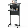 Tangkula Rolling Podium Stand, 3-Position Height Adjustable Lectern Table with Tilted Tabletop