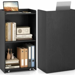 Tangkula Rolling Podium Stand, Mobile Lectern Stand with 2 Shelves & Lockable Wheels