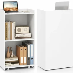Tangkula Rolling Podium Stand, Mobile Lectern Stand with 2 Shelves & Lockable Wheels