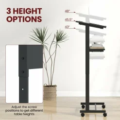 Tangkula Rolling Podium Stand, 3-Position Height Adjustable Lectern Table with Tilted Tabletop