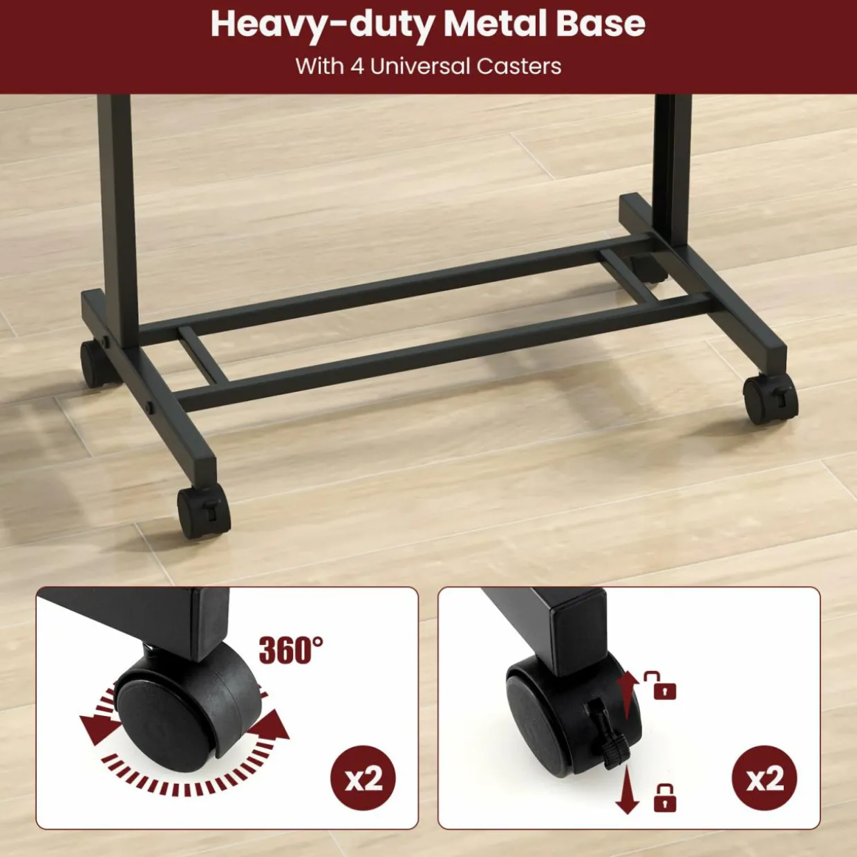 Tangkula Rolling Podium Stand, 3-Position Height Adjustable Lectern Table with Tilted Tabletop
