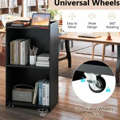 Tangkula Rolling Podium Stand, Mobile Lectern Stand with 2 Shelves & Lockable Wheels