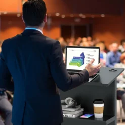 Tangkula Rolling Podium Stand, 3-Position Height Adjustable Lectern Table with Tilted Tabletop