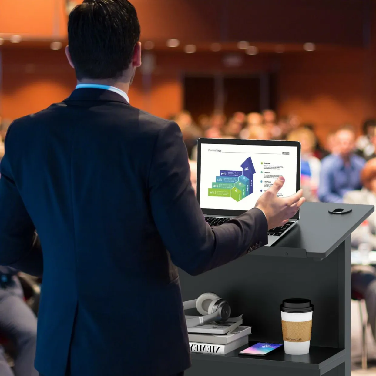 Tangkula Rolling Podium Stand, 3-Position Height Adjustable Lectern Table with Tilted Tabletop