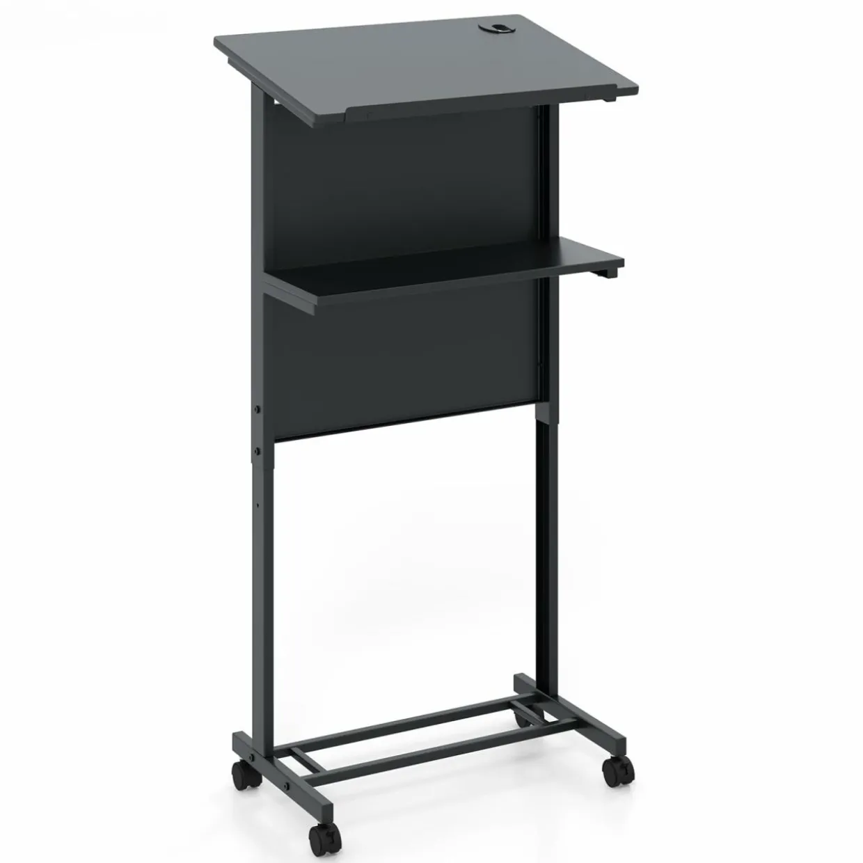 Tangkula Rolling Podium Stand, 3-Position Height Adjustable Lectern Table with Tilted Tabletop