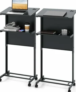 Tangkula Rolling Podium Stand, 3-Position Height Adjustable Lectern Table with Tilted Tabletop