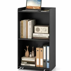 Tangkula Rolling Podium Stand, Mobile Lectern Stand with 2 Shelves & Lockable Wheels