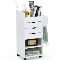 Tangkula Rolling Storage Drawer Cart, Wooden Utility Cart w/ 3 Drawers
