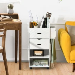 Tangkula Rolling Storage Drawer Cart, Wooden Utility Cart w/ 3 Drawers