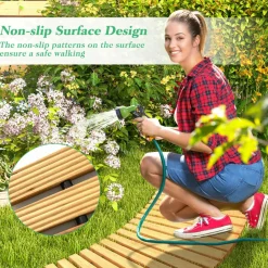 Tangkula Roll-Out Garden Pathway, 7 FT Wooden Garden Pathway w/Non-Slip Surface, Metal Wires with Plastic Sheath