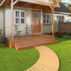Tangkula Roll-Out Garden Pathway, 7 FT Wooden Garden Pathway w/Non-Slip Surface, Metal Wires with Plastic Sheath