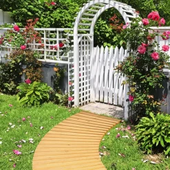 Tangkula Roll-Out Garden Pathway, 7 FT Wooden Garden Pathway w/Non-Slip Surface, Metal Wires with Plastic Sheath