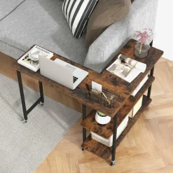 Tangkula 360°Rotating Sofa Side Table, Mobile End Table with 2-Tier Storage Shelves
