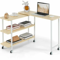 Tangkula 360°Rotating Sofa Side Table, Mobile End Table with 2-Tier Storage Shelves