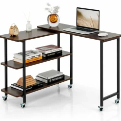 Tangkula 360°Rotating Sofa Side Table, Mobile End Table with 2-Tier Storage Shelves