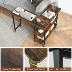 Tangkula 360°Rotating Sofa Side Table, Mobile End Table with 2-Tier Storage Shelves