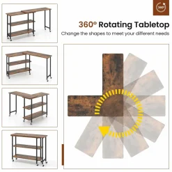 Tangkula 360°Rotating Sofa Side Table, Mobile End Table with 2-Tier Storage Shelves
