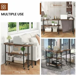 Tangkula 360°Rotating Sofa Side Table, Mobile End Table with 2-Tier Storage Shelves