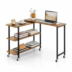 Tangkula 360°Rotating Sofa Side Table, Mobile End Table with 2-Tier Storage Shelves