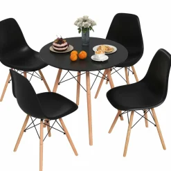 Tangkula Round Dining Table Set for 4, Kitchen Table Set with Seat & Solid Wood Legs