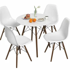 Tangkula Round Dining Table Set for 4, Kitchen Table Set with Seat & Solid Wood Legs