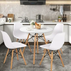 Tangkula Round Dining Table Set for 4, Kitchen Table Set with Seat & Solid Wood Legs