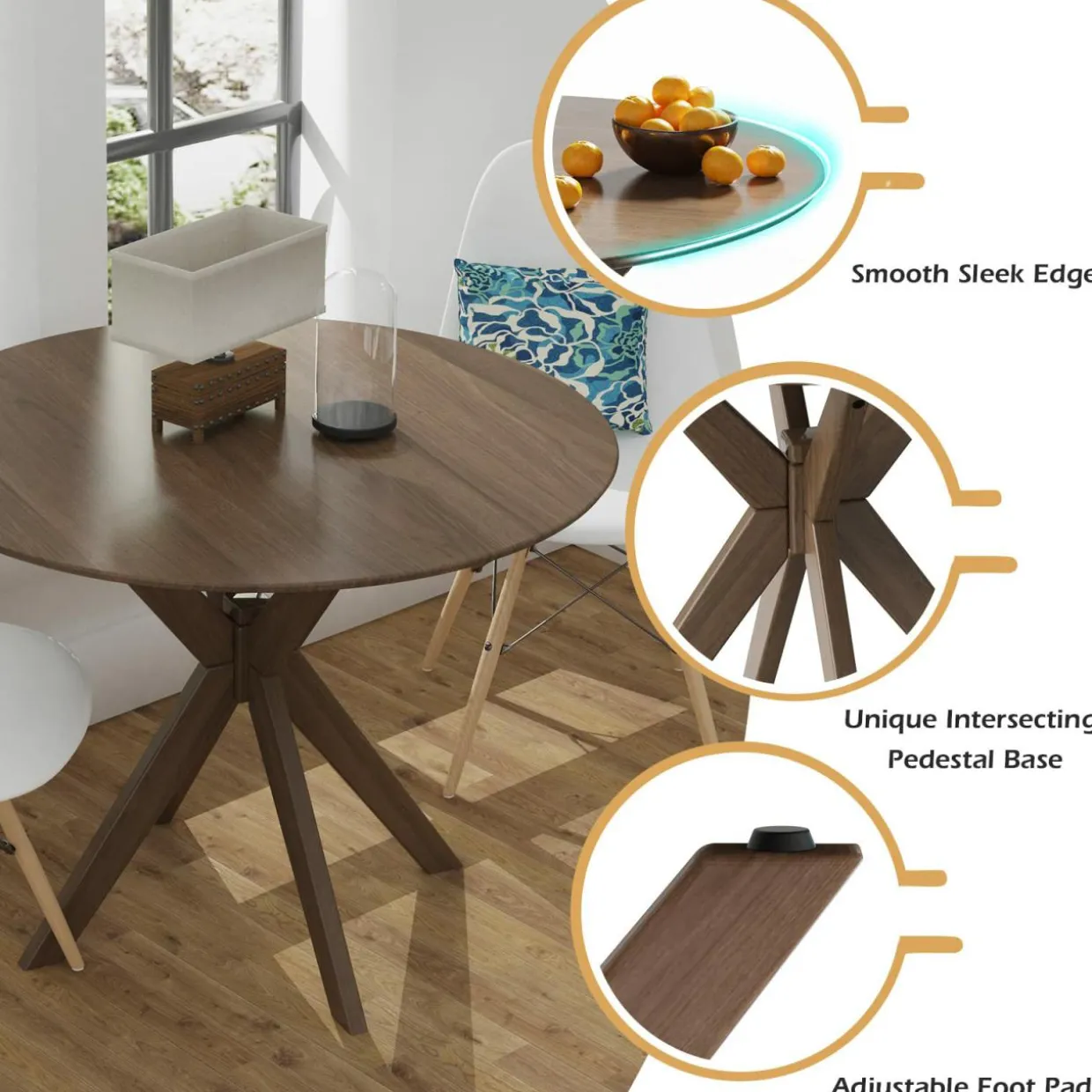 Tangkula Round Dining Table, Stylish Table with 36" Tabletop & Sturdy Wood Legs