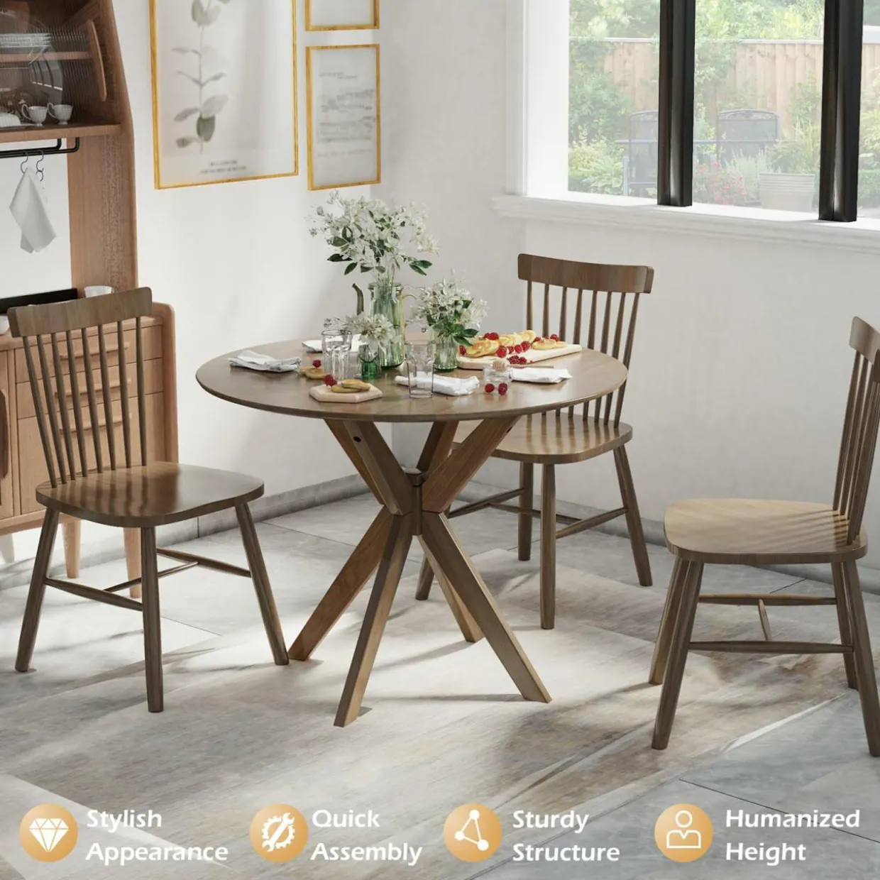 Tangkula Round Dining Table, Stylish Table with 36" Tabletop & Sturdy Wood Legs