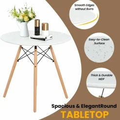 Tangkula Round Dining Table Set for 4, Kitchen Table Set with Seat & Solid Wood Legs