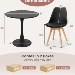 Tangkula Round Dining Table Set for 4, Kitchen Table Set with Padded Seat & Solid Wood Legs