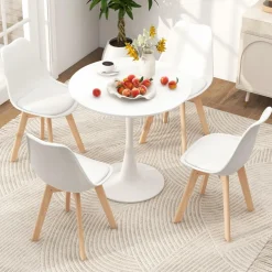 Tangkula Round Dining Table Set for 4, Kitchen Table Set with Padded Seat & Solid Wood Legs