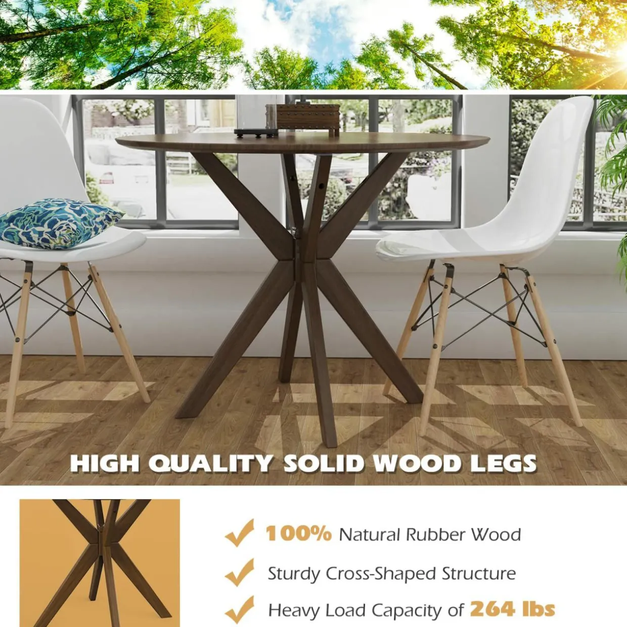 Tangkula Round Dining Table, Stylish Table with 36" Tabletop & Sturdy Wood Legs