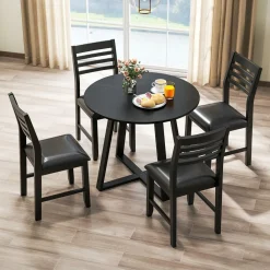 Tangkula Round Dining Table Set , Dinette Set with Table and Padded PU Chairs