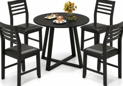 Tangkula Round Dining Table Set , Dinette Set with Table and Padded PU Chairs