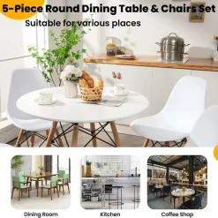 Tangkula Round Dining Table Set for 4, Kitchen Table Set with Seat & Solid Wood Legs