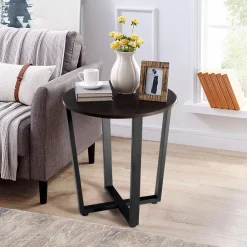 Tangkula Round End Table, 2-Tier Metal Sofa Table with Storage Shelf